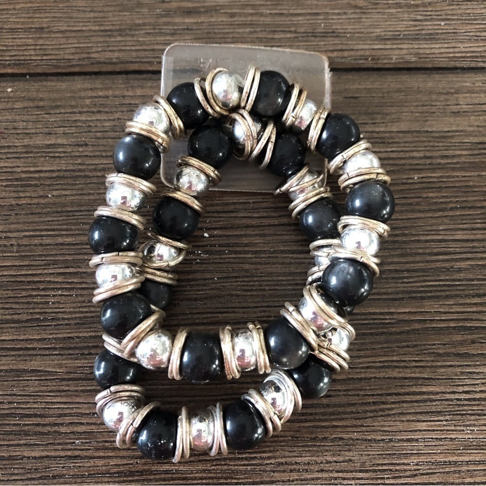 Black and Sliver Bubble bead bracelet set of 2